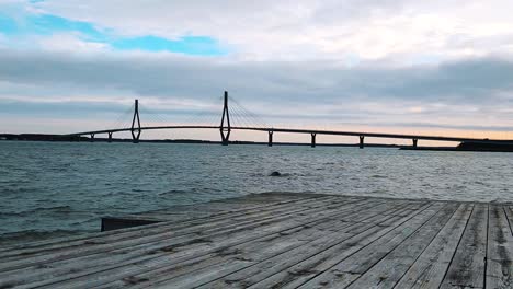 Timelapse-establishing-shot-of-one-of-the-longest-bridges-in-Europe,-the-cable-stayed-Replot-bridge-in-Finland