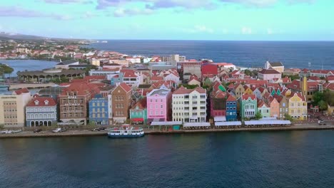 Aerial-view-of-Willemstad,-a-picturescue-town-in-the-Caribbean-at-dusk