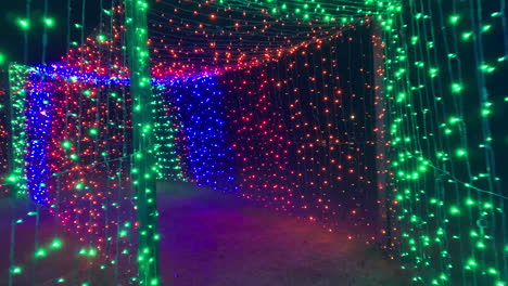 Night-shot-of-walk-inside-the-tunnel-of-Christmas-lights