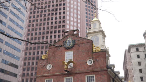Stabilized-wide-shot-of-the-Boston-Old-State-House-against-modern-buildings