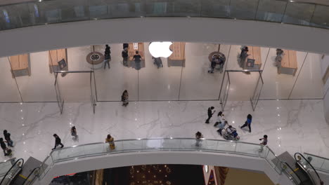 High-perspective-view-down-to-glass-front-view-of-Apple-store-front-in-Icon-Siam-luxury-mall-building