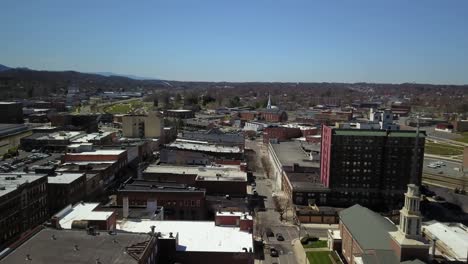 Aerial-flying-over-Johnston-City-Tennessee-Skyline....4k