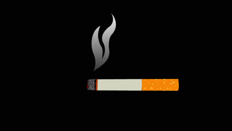 Animation-flat-style-of-a-cigarette-consuming-from-right-to-left,-with-smoke-moving