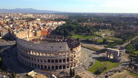 Straight-Flight-Towards-the-Colosseum-Rome,-Italy
