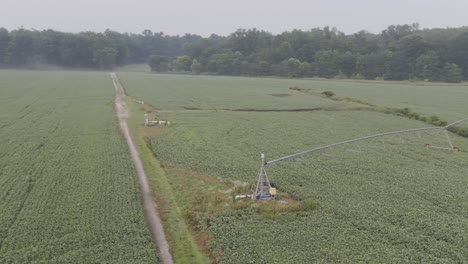 Aerial-shot-of-irrigation-system-in-a-farm