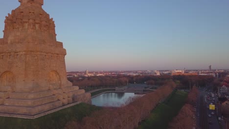 Aerial-of-Monument-of-the-Battle-of-Nations-during-sunrise