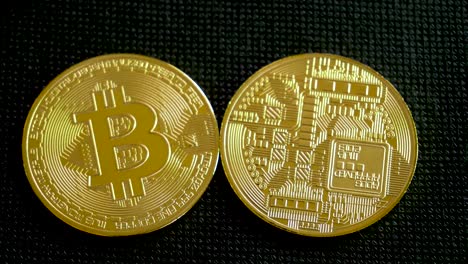 Gold-Bitcoin-Cryptocurrency,-both-sides-shot