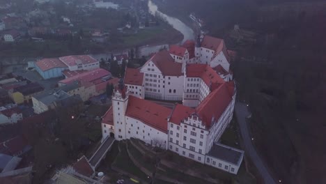 Aerial-view-of-castleon-a-hill-in-an-old-medieval-German-town