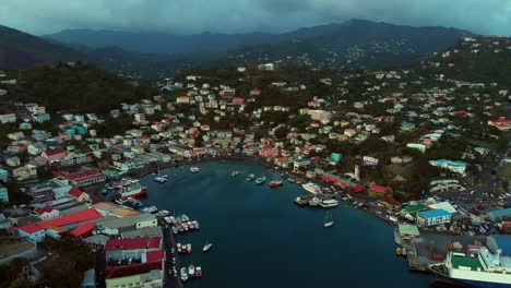 Epic-aerial-of-the-carenage-in-St-George,-Grenada