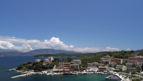 View-of-Kassiopi-fishing-harbour-from-the-Byzantine-castle-in-the-village,-Corfu,-Greece