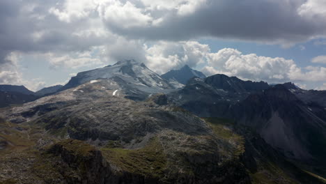 Mountain-drone-view,-Grande-Motte-Glacier,-France