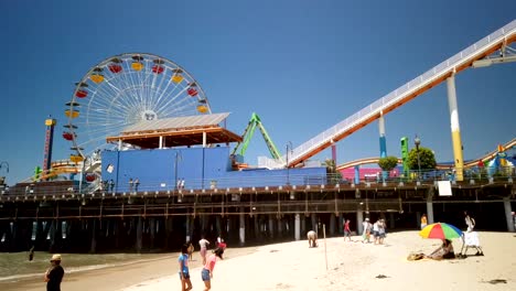 Time-lapse-of-the-Santa-Monica-Pier-from-the-Beach-in-Santa-Monica,-California