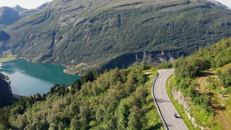 Motorcycle-rides-on-the-road-in-Geirangerfjord-Norway