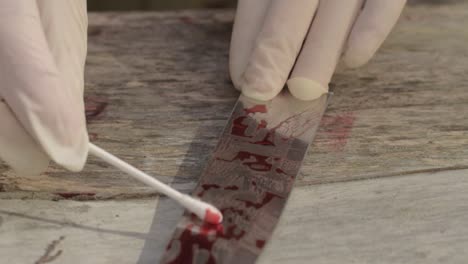 Forensic-scientist-gathers-blood-sample-evidence-at-crime-scene