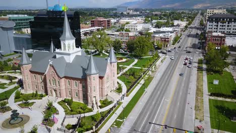 Drone-shot-of-the-Southeast-Side-of-the-Provo-City-Center-Temple