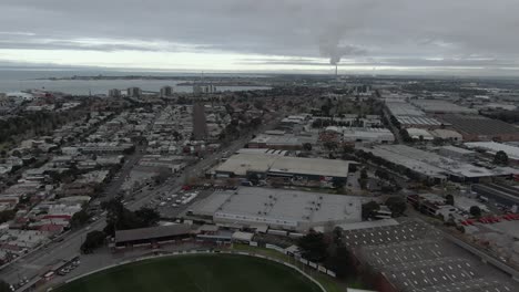 Aerial-footage-of-Port-Melbourne-Football-Club-at-Melbourne,-Australia