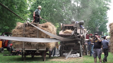 Kinzers,-Pennsylvania---August-15,-2019:-People-demonstrating-early-life-in-America-at-the-Rough-and-Tumble-Thresherman's-Reunion-in-Kinzers,-Pennsylvania-on-August-15,-2019