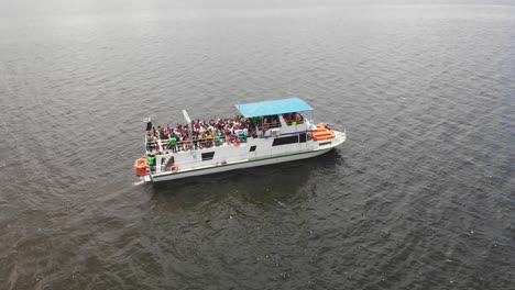 Aerial-view-of-an-epic-boat-lounge-party-in-the-Gulf-of-Paria-off-the-island-of-Trinidad-and-Tobago