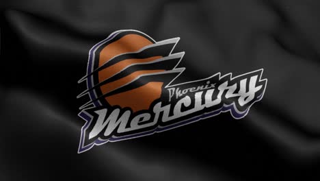 3D-Darstellung-Einer-Schwenkenden-Schwarzen-Flagge-Mit-Dem-Wnba-Basketballteam-Phoenix-Mercury