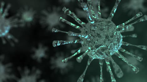 Realistische-3D-Animation-Eines-Covid-19-ähnlichen-Virus,-Simuliert,-Um-Eine-Extreme-Vergrößerung-Unter-Einem-Mikroskop-Darzustellen