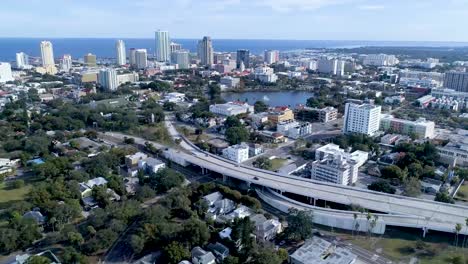 4K-Aerial-Video-of-Downtown-St-Petersburg,-Florida-Looking-South-East-from-I-375