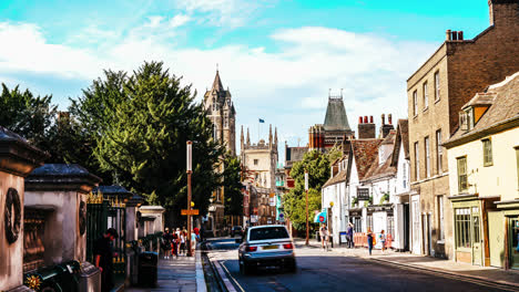 Cambridge-England,-circa-:-Timelapse-Old-street-in-Cambridge,-England,-UK