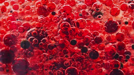 macro-shot-of-dark-red-bubbles-getting-mixed-in-water,-slowly-floating