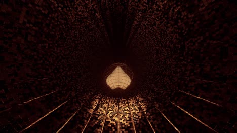 VJ-Loop---3D-Golden-Heart-Rolling-Along-a-Reflective-Digital-Tunnel-Surface-With-Lines-Disappearing-into-the-Darkness