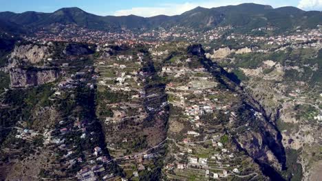 Terraces-of-the-Amalfi-coastline-above-the-town-of-San-Michele,-Aerial-drone-close-in-shot