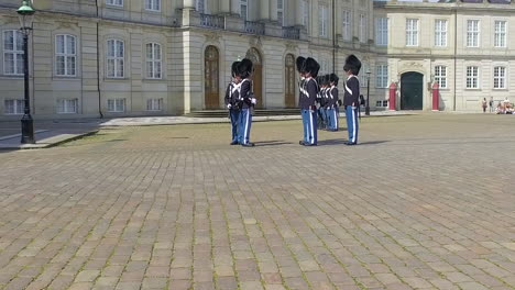 Changing-the-Guard,-Denmark,-Amalienborg-Palace,-Copenhagen,-Slow-Mo
