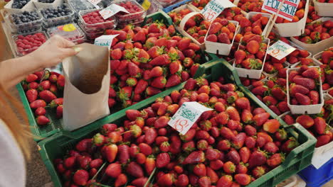 Seller-Puts-Strawberries-in-a-Bag