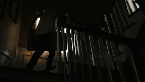 Silhouetted-Woman-Carries-Box-Upstairs