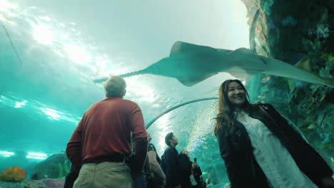 Visitors-and-Sawfish-in-Aquarium-Tunnel