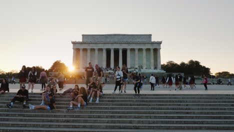 Tourists-Near-Lincoln-Memorial-at-Sunset