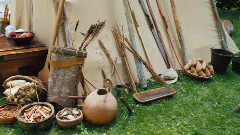 Indians-Household-Items-Near-Traditional-Housing---Wigwam