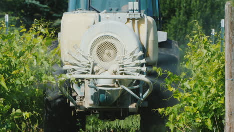 Tractor-With-Special-Equipment-Spray-The-Vineyard-With-Herbicides