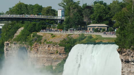 Ein-Starker-Wasserstrom-In-Niagara-Fällt-Im-Hintergrund-Im-Hintergrund-Ist-Ein-Park,-In-Dem-Tour