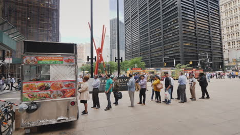 Line-Of-People-Standing-Behind-Street-Food-Business-People-And-Tourists-Want-To-Buy-Fast-Food