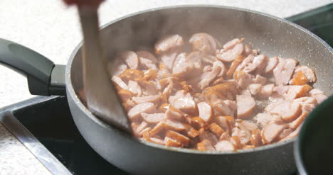 Sausage-Cuts-Frying-On-Pan