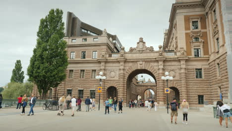 Arch-Of-Parliament-And-The-Famous-Drottninggatan-Street-In-Stockholm-Popular-Place-Among-Tourists