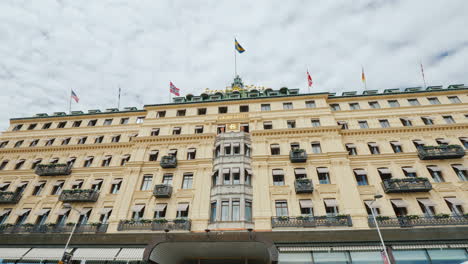 Gebäude-Des-Grand-Hotels-In-Stockholm-Schweden-Steadicam-Videoaufnahmestead