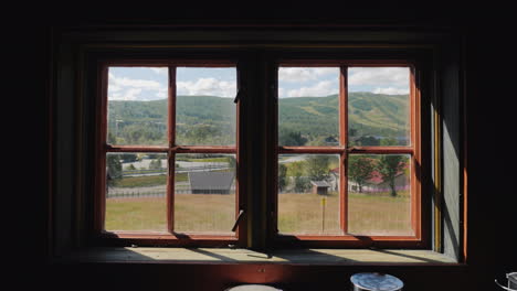 View-Through-An-Old-Vintage-Window-On-A-Beautiful-Landscape-In-Norway-Summer-Trip-To-Scandinavia-Con