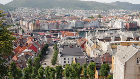 A-View-From-Above-On-The-City-Of-Bergen-Below-Are-Visible-The-Roofs-Of-Old-Houses-And-The-Fish-Marke