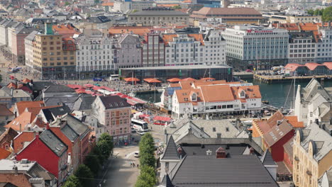 View-From-Above-The-City-Of-Bergen-Near-The-Famous-Fish-Market-4k-Video