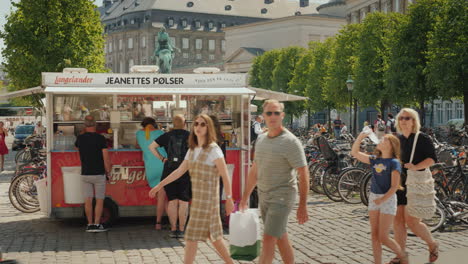Mobile-Snack-Bar-In-Copenhagen-Street-Near-It-There-Is-A-Queue-Of-Buyers