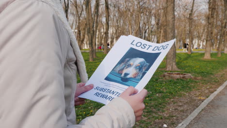 Man-Goes-Through-The-Park-With-A-Poster-Of-A-Dog-Missing