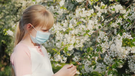Sad-Child-In-A-Mask-Near-Flowering-Trees-Allergy-Problem