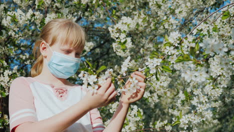 Sad-Child-In-A-Mask-Is-Admiring-A-Flowering-Tree-Allergy-Problems