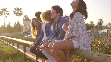 Young-People-Sitting-On-Wooden-Fence-