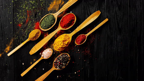 Different-spices-placed-in-spoons